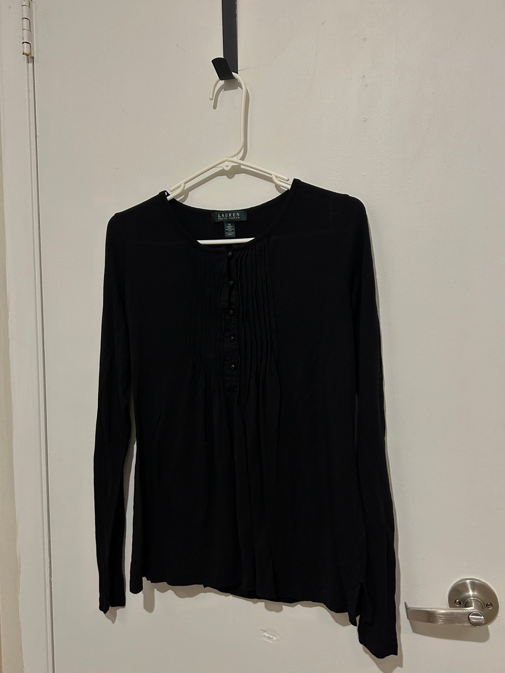 Ralph Lauren black long sleeve coquette henley top